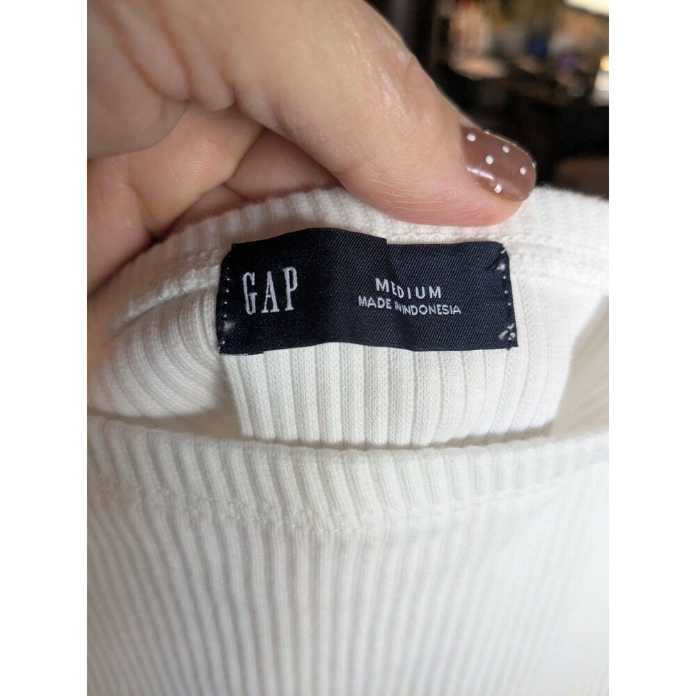 Gap Ribbed White Sleeveless Square Neck Tank with Eyelet Straps M - Picture 6 of 6